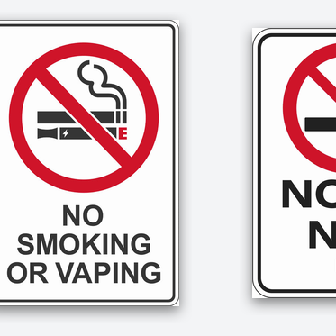 Three Safety Signs prohibition signs side by side: No Smoking, No Smoking Or Vaping, and No Smoking No Vaping No E-Cigarettes.