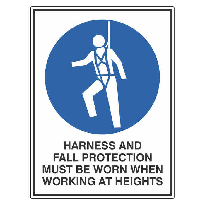 Mandatory Sign - Harness and Fall Protection Must Be Worn When Working At Heights