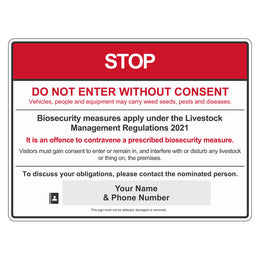 Biosecurity Sign - Victorian STOP Farm Biosecurity Management - 450x600mm corflute