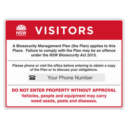 Biosecurity Sign - NSW Farm Visitor Signage – Biosecurity Management Plan - 450x600mm corflute