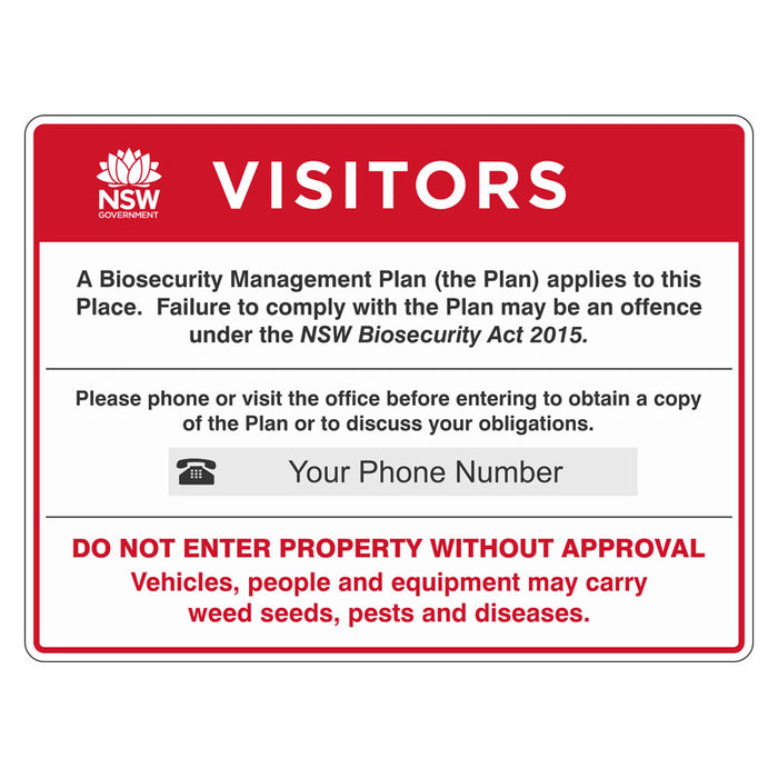 Biosecurity Sign - NSW Farm Visitor Signage – Biosecurity Management Plan