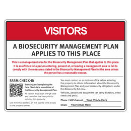 Biosecurity Sign - Queensland Farm Biosecurity Management with Farm Check-in QLD DPI QR code - 450x600mm corflute