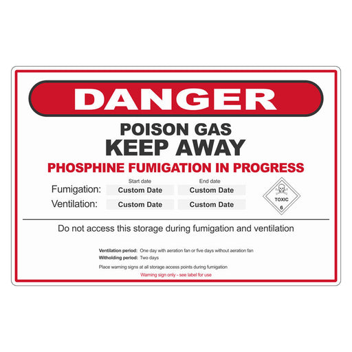 Biosecurity Sign - Phosphine Fumigation Danger Sign (Australia Wide) - 600x900mm metal