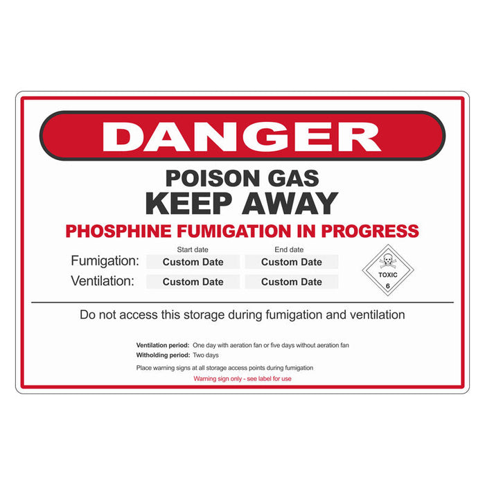 Biosecurity Sign - Phosphine Fumigation Danger Sign (Australia Wide) - 600x900mm metal