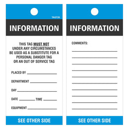 Blue Information Tags - Tear Proof Synthetic Safety Tags - 75x160mm