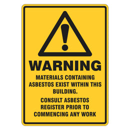 Warning Sign - Materials Containing Asbestos Exist Within This Building - 100x140mm self-adhesive vinyl