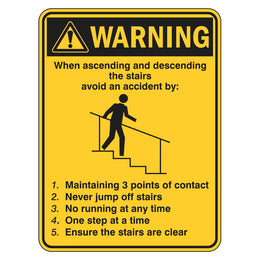 Warning Sign - When Ascending And Descending Stairs - 225x300mm polypropylene