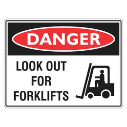 Danger Sign - Look Out For Forklifts - 450x600mm metal