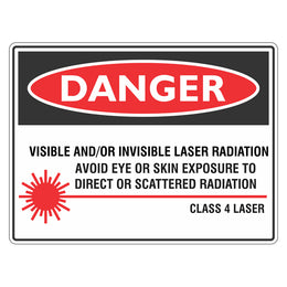 Danger Sign - Visible / Invisible Laser Radiation Avoid Eye or Skin Exposure - 150x225mm self-adhesive vinyl