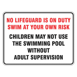 No Lifeguard On Duty Sign - 450x600mm metal