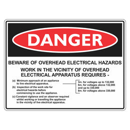 Danger Sign - Beware Of Overhead Electrical Hazards - 300x450mm metal