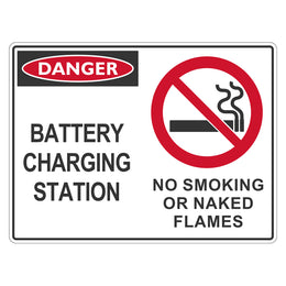 Danger Sign - Battery Charging Station - No Smoking - 450x600mm metal
