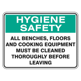 Hygiene Sign - All Benches Must Be Cleaned Before Leaving - 225x300mm polypropylene