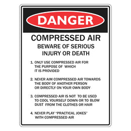 Danger Sign - Compressed Air  Beware Of Serious Injury - 450x600mm metal