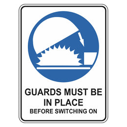 Mandatory Sign - Guards Must Be In Place Before Switching On - 225x300mm metal