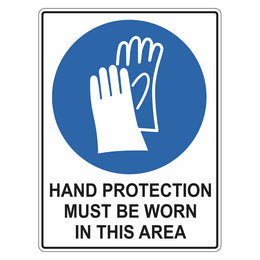 Mandatory Sign - Hand Protection Must Be Worn In This Area - 450x600mm metal