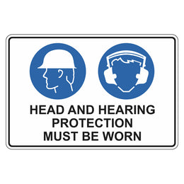 Mandatory Sign - Head And Hearing Protection Must Be Worn - 450x600mm metal