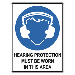 Mandatory Sign - Hearing Protection Must Be Worn In This Area - 450x600mm corflute