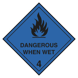 Hazchem Sign - 4 Dangerous When Wet - 250x250mm self-adhesive vinyl
