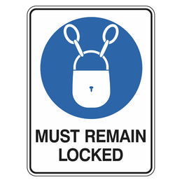 Mandatory Sign - Must Remain Locked - 150x225mm self-adhesive vinyl