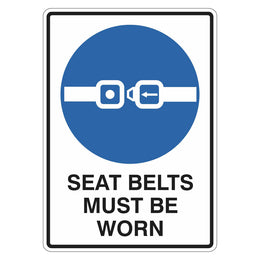 Mandatory Sign - Seat Belts Must Be Worn - 100x140mm self-adhesive vinyl