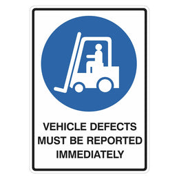 Mandatory Sign - Vehicle Defects Must Be Reported Immediately - 100x140mm self-adhesive vinyl