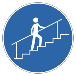 Mandatory Sign - Use Hand Rail - 200mm diameter self-adhesive vinyl