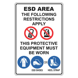 Prohibition Sign - ESD Area Restrictions Apply - 300x450mm metal