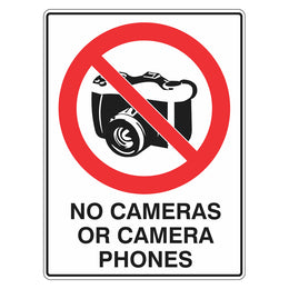 Prohibition Sign - No Cameras Or Camera Phones - 450x600mm metal