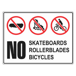 Prohibition Sign - No Skateboards / Rollerblades / Bicycles - 450x600mm metal