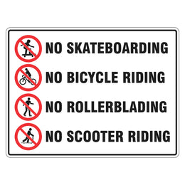 Prohibition Sign - No Skateboarding / Bicycles / Rollerblading / Scooters - 450x600mm metal