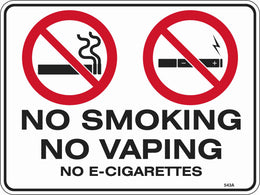 Prohibition Sign - No Smoking No Vaping No E-Cigarettes - 300x450mm metal