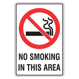 Prohibition Sign - No Smoking In This Area - 450x600mm metal