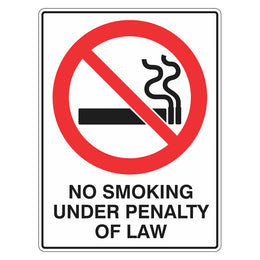Prohibition Sign - No Smoking Under Penalty Of Law - 450x600mm metal