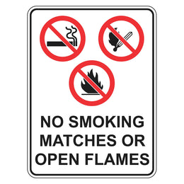 Prohibition Sign - No Smoking Matches Or Open Flames - 450x600mm metal