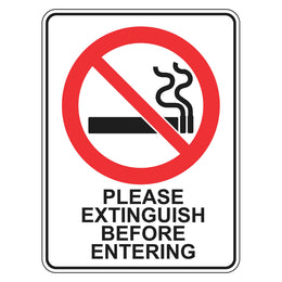 Prohibition Sign - Please Extinguish Before Entering - 225x300mm metal