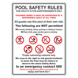 Pool Safety Rules Sign - 450x600mm metal