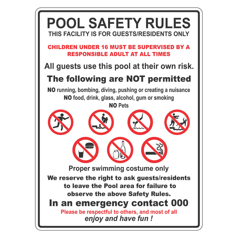 Pool Safety Rules Sign – AS 1319 Compliant — Safetysigns.com.au