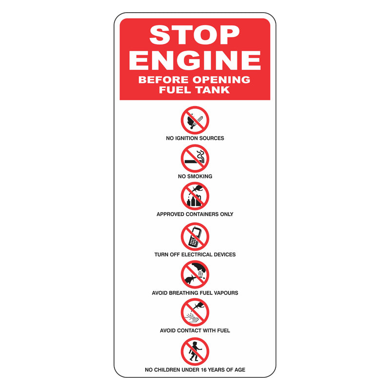 Prohibition Sign - Stop Engine Before Opening Fuel Tank – Safetysigns ...