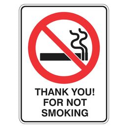 Prohibition Sign - Thank You! For Not Smoking - 225x300mm polypropylene