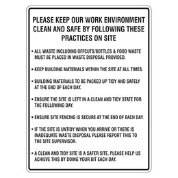 Construction Sign - Please Keep Our Work Environment Clean And Safe - 300x450mm corflute