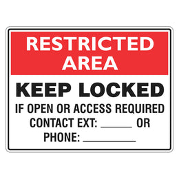Restricted Area Sign - Keep Locked - 450x600mm metal