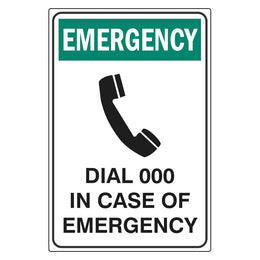 Emergency Sign - Dial 000 In Case Of Emergency - 150x225mm self-adhesive vinyl