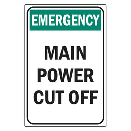 Emergency Sign - Main Power Cut Off - 150x225mm self-adhesive vinyl