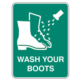 Emergency Sign - Wash Your Boots - 225x300mm polypropylene