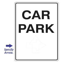 Car park sign with directional arrow for private property - 450x600mm metal