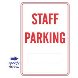 Staff parking sign with arrow for traffic management and parking control in private properties - 300x450mm metal