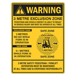 Warning Sign - Warning 3 Metre Exclusion Zone - 450x600mm polypropylene