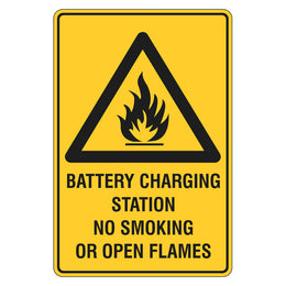 Warning Sign - Battery Charging Station No Smoking Or Open Flames - 300x450mm metal