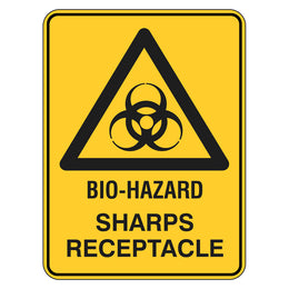 Warning Sign - Bio-Hazard Sharps Receptacle - 225x300mm polypropylene